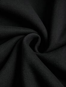 Elenzga Plus Size Women Solid Black Zip Up Cropped Sweatshirt Drop Shoulder Ribbed Hem Long Sleeve Casual Formal Vacation Streetwear Fall Jacket - Black - View 6