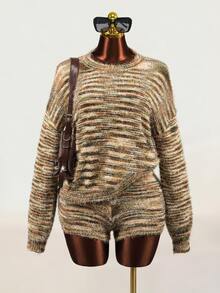 Mistrie Autumn/Winter Fashion Crew Neck Long Sleeve 2 Pieces Sweater Set - Multicolor - View 7