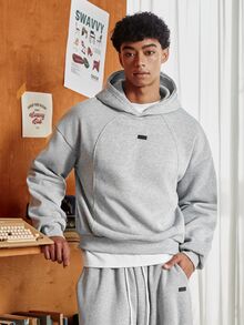 SWAVVY Men's Spring/Autumn Casual Loose Fit Standard Size Hoodie Sweatshirt Set, Grey Solid Color, Elastic Waist - Grey - View 5