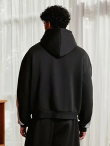 SWAVVY 男士針織時尚休閒寬鬆版型英文刺繡長袖連帽衫 - 黑色 - 查看 2