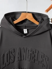 SHEIN 青少年男孩拼色寬鬆長袖連帽衫套裝，冬季，街頭風，畢業，返校 - 深灰色 - 查看 4