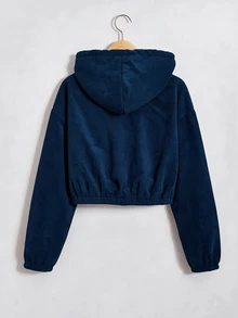 GlowEve 燈芯絨保暖內裡連帽長袖夾克 - 藏蓝色 - 查看 2