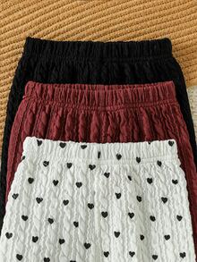 SHEIN 3件組新生女嬰秋冬新款褲裝套裝，黑色、酒紅、白色心形圖案可選，柔軟舒適面料，可愛休閒風，適合0-9個月寶寶日常穿著或戶外活動 - 彩色 - 查看 8