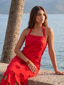 CAJUNI Heart Shape Red Midi Dress Casual Chic Elegant Summer Special Valentines Day - Red - View 1