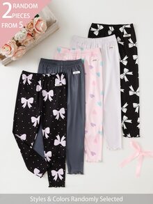 SHEIN 5件隨機發送 2件女孩心形蝴蝶結甜美可愛百搭柔軟舒適羅紋針織內搭褲 春夏四季款 - 彩色 - 查看 7