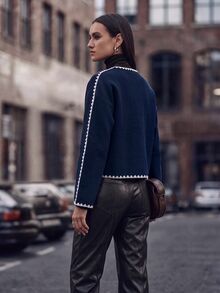 Selianne Women's New Fashion White Contrast Color Casual Jacket, Autumn/Winter New Style, Versatile - Navy Blue - View 2