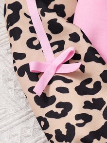 SHEIN 女童女款粉色動物印花蝴蝶結 2 件套落肩圓領衛衣搭配同款印花寬腿長褲 主體 - 粉色 - 查看 6