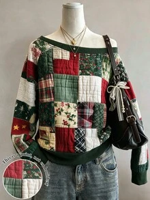 Collagica Collagica 條紋數位印花時尚極簡女款大領口長袖運動衫，送友禮物 - 彩色 - 查看 1