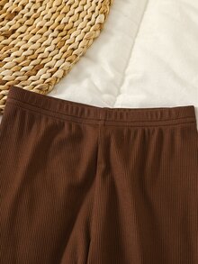 SHEIN 女童針織純色圓領寬鬆3D花朵休閒T恤與長褲兩件套 - 彩色 - 查看 5