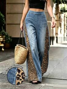 Velvienne Fashionably Retro, Wide-Leg Pants With Leopard Print Patches – Casual Street-Style Pants In Larger Sizes. - Multicolor - View 3