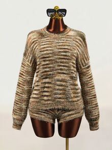 Mistrie Autumn/Winter Fashion Crew Neck Long Sleeve 2 Pieces Sweater Set - Multicolor - View 3