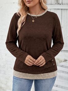 SHEIN LUNE 新款大尺碼女款時尚休閒圓領長袖T恤 - 彩色 - 查看 3