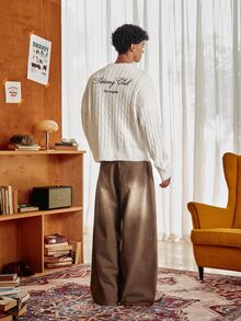 SWAVVY 時尚男士字母刺繡圓領長袖休閒毛衣 - 白色 - 查看 4