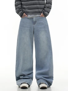 QuarKem Korean Style Classic Minimalist Men's Washed Denim Jeans Casual Comfortable Fashion Versatile Long Pants - Blue - View 2