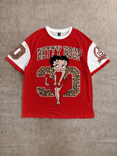 Attitoon Betty Boop x SHEIN Ženska majica s kratkimi rokavi in risanim potiskom