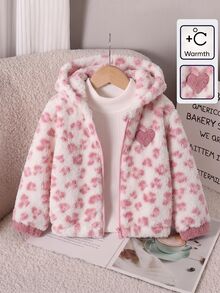 SHEIN Genkimix Kids 女童秋冬休閒時尚豹紋毛絨拉鍊連帽開襟外套 - 白色 - 查看 4