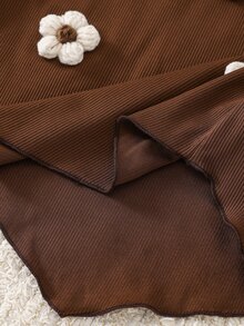 SHEIN 女童針織純色圓領寬鬆3D花朵休閒T恤與長褲兩件套 - 彩色 - 查看 8