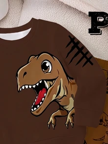 小男孩恐龍 T-Rex 圖案圓領運動衫與滿版印花運動長褲 2 件套裝 - 彩色 - 查看 3