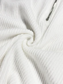LUMIGAL White Half-Zip Stand Collar Long Sleeve Bodysuit, Ribbed Elastic Slim Fit, Half-Zip Metal Placket, Slim Elastic Fit, Triangle Crotch Design, Minimalist Sexy Style, Commuter Innerwear Style, Daily Wear, Layering, Street Date - Black - View 4