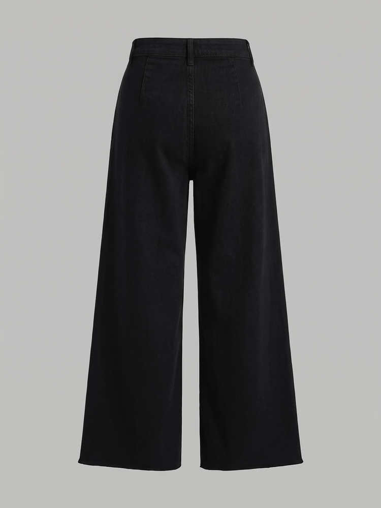 Selenza Women's Pocket Design Wide Leg Loose Casual Denim Jeans - Black - View 5