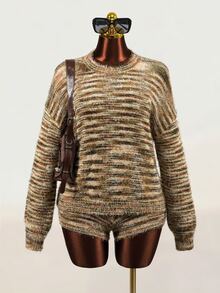 Mistrie Autumn/Winter Fashion Crew Neck Long Sleeve 2 Pieces Sweater Set - Multicolor - View 4