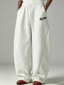 Gym Rark Men's Casual Sports Sweatpants, Loose Straight Leg Pants, Excellent Drape Design, Suitable For Indoor And Outdoor Occasions, Can Be Given To Boyfriend And Father, With Drawstring Waistband, Sports Casual - Light Grey - View 1