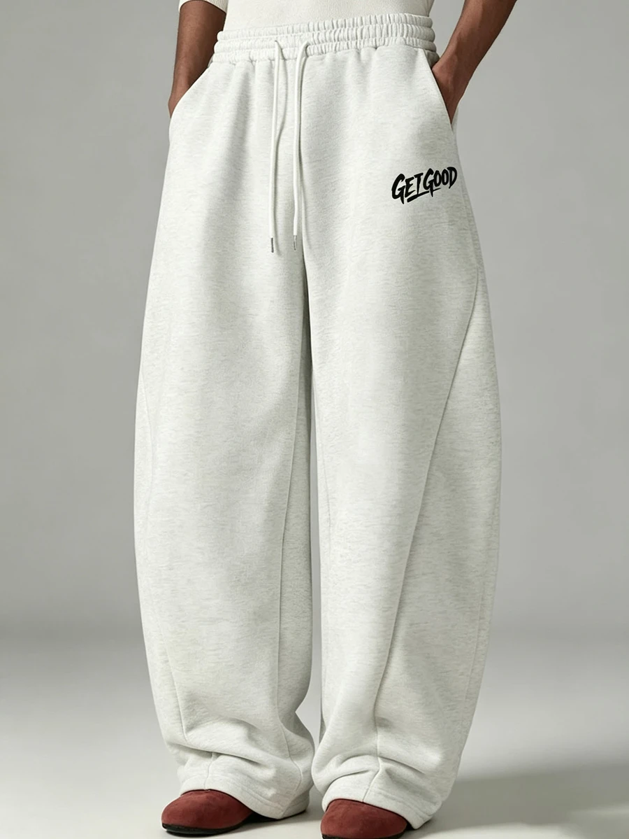 Gym Rark Men's Casual Sports Sweatpants, Loose Straight Leg Pants, Excellent Drape Design, Suitable For Indoor And Outdoor Occasions, Can Be Given To Boyfriend And Father, With Drawstring Waistband, Sports Casual - Light Grey - View 1