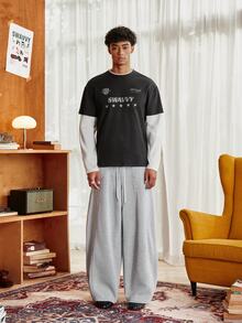 SWAVVY Men's Casual Loose Fit Long Pants, Spring/Autumn, Standard Size, Grey With Reflective Panel Patchwork - Light Grey - View 5