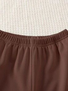 SHEIN ChillGRL Streecool 青少女 2 件套秋季服飾 常規厚度針織休閒百搭連帽拉鍊外套與寬鬆寬腿長褲套裝，馬術運動圖案印花，適合休閒運動 - 咖啡棕 - 查看 8