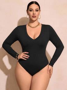 SHEIN SXY بودي نسائي كاجوال بتصميم بسيط مقاس كبير مناسب للصيف - الأسود - مشاهدة 1
