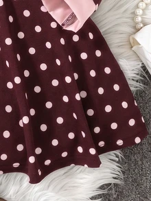 SHEIN Elladie kids 女童秋冬波點印花對比色彼得潘領長袖A字洋裝 - 彩色 - 查看 5