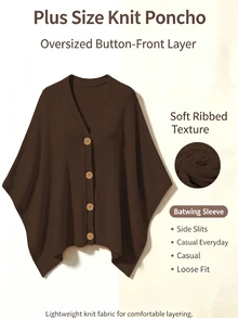 Linhara CURVE Plus Size Women Solid Color Knit Shawl Cardigan V-Neck Metal Button Suitable For Daily Casual Office Vacation Plus Size Women Cardigan - Coffee Brown - View 6