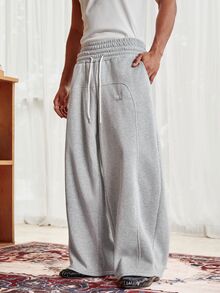 SWAVVY Men's Casual Loose Fit Long Pants, Spring/Autumn, Standard Size, Grey With Reflective Panel Patchwork - Light Grey - View 1