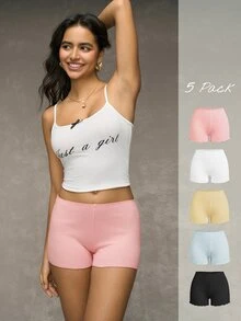 Esseday Women's Solid Color Elastic Waist Casual Boxer Shorts Set - Multicolor - View 5