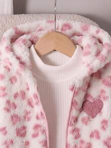 SHEIN Genkimix Kids 女童秋冬休閒時尚豹紋毛絨拉鍊連帽開襟外套 - 白色 - 查看 7