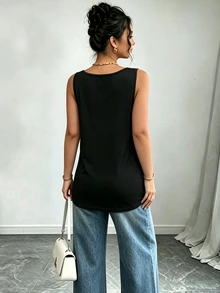 Elenzga Plus-Size Women's Sleeveless, Round-Neck Tank Top Featuring A Floral Print-Perfect For Versatile, Ca - Black - View 2