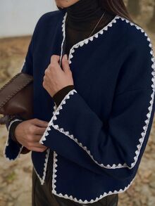 Selianne Women's New Fashion White Contrast Color Casual Jacket, Autumn/Winter New Style, Versatile - Navy Blue - View 4
