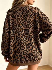 Breezaya Plus Size Women's Casual Leopard Print Long Sleeve Sweatshirt,Fall/Winter - Multicolor - View 2