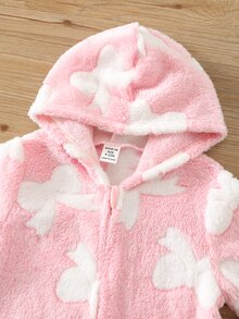 SHEIN 女嬰保暖內裡加厚連帽長袖連身衣，百搭舒適 - 粉色 - 查看 3