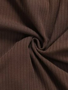 Linhara CURVE تي شيرت نسائي بمقاسات كبيرة، متعدد الاستخدامات، بني قهوة، محبوك بتصميم رقعات وطبعة نمر، بياقة بولو وأكمام طويلة مضلعة، خريف/شتاء - بني - مشاهدة 4
