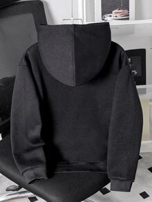 Tween Boys Casual Solid Color Loose Fit Sweatshirt Autumn Fall - Black - View 2