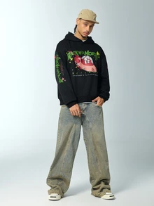 Rick and Morty X SHEIN Men's Letter Cartoon Pattern Casual Daily Sweatshirt - Black - View 8
