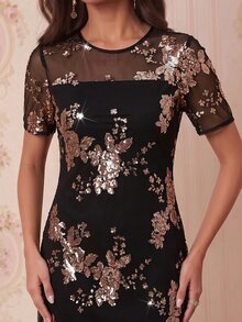 Amorya 女款奢華精緻亮片短袖洋裝 - 彩色 - 查看 7
