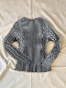 Sweetra Autumn/Winter New Plus Size Women's Cable Knit Long Sleeve Single-Breasted Cardigan - Grey - View 2