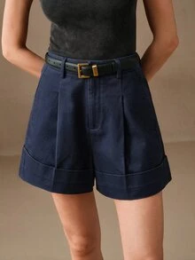 Anewsta Essential Fashionable Modern Commute Elegant High-End Army Green Women's Wide Leg Shorts, Festival Going Out Summer Outfits For Women - Navy Blue - View 4