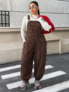 Solflare Plus Size Fashion Leopard Print Pocket Jumpsuit - Multicolor - View 5
