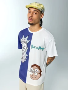 Rick and Morty X SHEIN Men's Colorblock Crew Neck Short Sleeve Casual T-Shirt - White - View 4