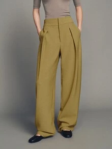 MOTF PREMIUM WOMEN'S SOLID COLOR CASUAL VERSATILE DAILY WEAR WIDE LEG LONG PANTS - Khaki - View 6