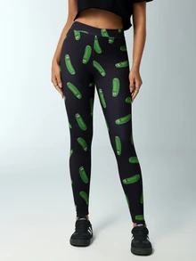 Rick and Morty X SHEIN Women's All-Over Print Casual Daily Wear Tight Leggings - Black - View 4