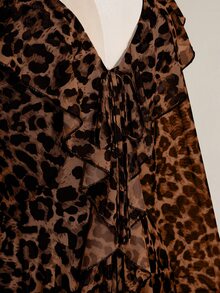 SHEIN ICON Women's Plus Size Leopard Print Ruffle Hem Dress - Brown - View 5